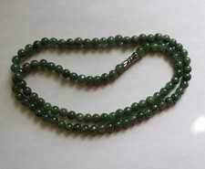 100 Natural Untreated Grade A Oily Green JADE Beads Necklace, 19 Inches N048
