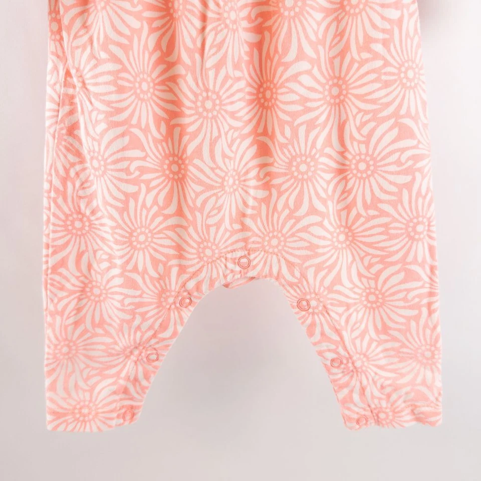 Tea Collection Floral Print Layered Long Sleeve Cotton Romper Pink White Sz 0-3m - Image 3 of 4