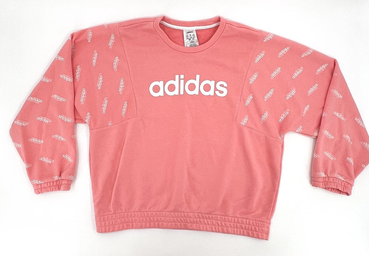 Adidas Sweater Sweatshirt Womens Medium Coral Cropped Long Sleeve Pullover Logo