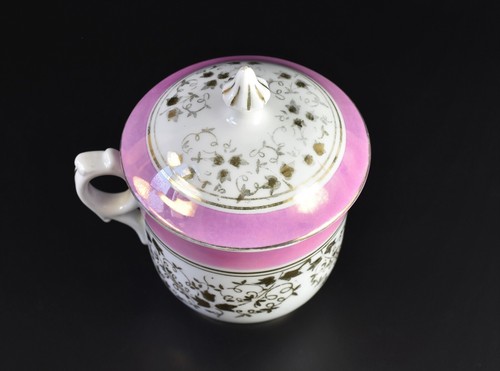 Große Jugendstil Porzellan Tasse Deckeltasse gold und rosa handgemalt - Bild 10 von 15