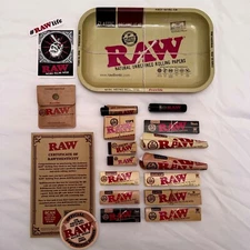 RAW ROLLING BUNDLE METAL TRAY + CLASSIC / CLASSIC BLK & HEMP PAPERS+TIPS+LIGHTER