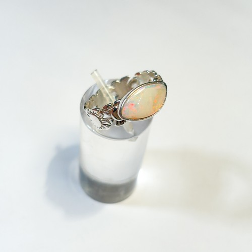 Australian White Opal Gemstone Daisy Band Ring - 925 Silver - Size Q - 8 RN-113 - Picture 2 of 10