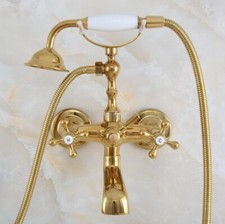 Gold Color Brass Clawfoot Bathtub Faucet Filler Mixer With Hand Shower wna854