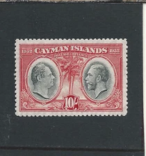 CAYMAN IS 1932 10s BLACK & SCARLET LIGHTLY MOUNTED MINT SG 95 CAT £350