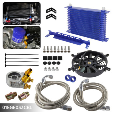 15 reihiges Ölkühler Kit mit Thermostat Ölfilter Adapter Kit +7 ''Elektro Lüfter 