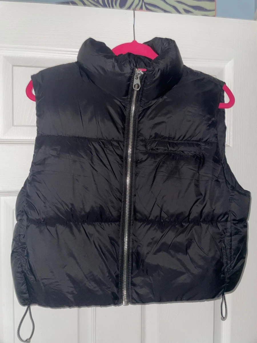 New Pull Bear Black Womens cropped gilet zip up body warmer size