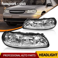 Headlights Assembly For 1997-2003 Chevy Malibu Chrome Housing Headlamps Pair Set
