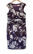 KALIKO Purple Wrapover Dress - Size 12 Floral Crossover Pleated Mother of Bride