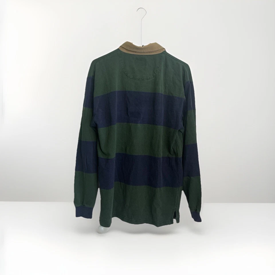 Camisa Henley De Colección Años 80 90 Woolrich Para Hombres Mediana Verde Azul Rayas Rugby Manga L Foto 2 de 4