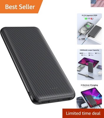 Compact 10000mAh Power Bank with USB-C Fast Charge - Perfect for On-the-Go Power