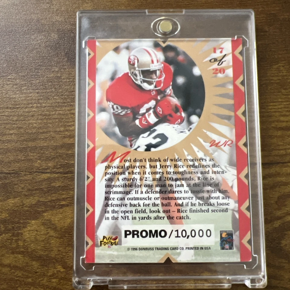 1996 Donruss Play Jerry Rice “Hit List” REFRATOR VERMELHO /10000 Die Cut SSP 17/20 - Imagem 2 de 2