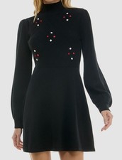 Crystal Doll Women's Black Turtleneck Blouson-Sleeve Sweater Dress Juniors Sz XL