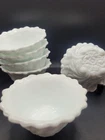 INDIANA White Milk Glass Set of 6 WILD ROSE Pattern Small BOWLS VINTAGE