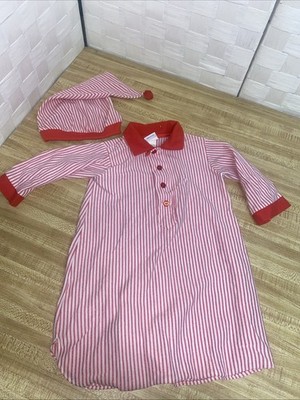 80s 2 Pc Olexis Baby Infant Red White Striped Gown Cap 18-25 Lbs USA
