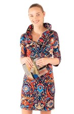 Gretchen Scott Ruffle Neck Dress In Magic Carpet Vibrant Feminine Size M