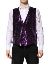 Dolce & Gabbana Purple Sequined Dress Formal Waistcoat Men's Vest Authentic
