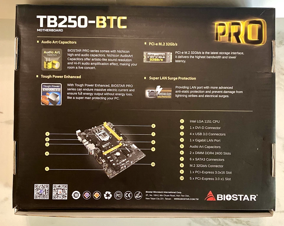 Biostar Pro TB250-BTC Ethernet DVI-D USB 3.0 PCI Express 3.0 Mining Motherboard - Image 2 of 4