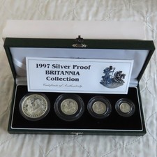1997 SILVER PROOF BRITANNIA 4 COIN COLLECTION - boxed/coa