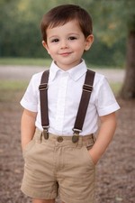 Toddler Boys Dark Brown Faux Leather Suspenders 0-5Y Formal Wedding