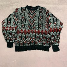 Vintage Knitted Jumper Abstract Patterned Grandad Knit Sweater Men's M