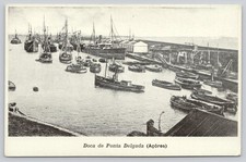 Vintage Postcard Ponta Delgada Azores Doca Port Harbor Ships Mascote