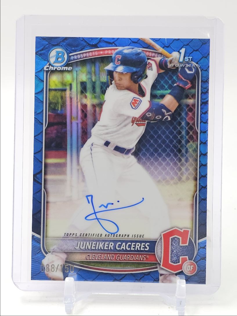 JUNEIKER CACERES 2025 BOWMAN CHROME 1ST BLUE REPTILIAN AUTO /150 Q5451