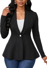 Women Casual Blazers Button Knit Lightweight Business Cardigan Jackets Blazer