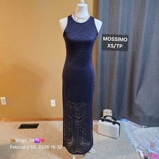 MOSSIMO Navy Blue Crochet Maxi Dress Sleeveless XS/TP Long Sheer Geometric