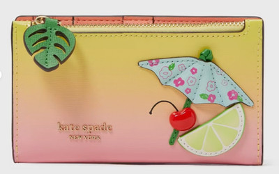 Kate Spade Playa Ombre 3D Tropical Cocktail Embellished Small Slim Bifold Wallet