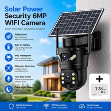 Dual Lens 6MP Solar Battery Home Security Camera Outdoor Wifi Wireless PTZ CCTV
