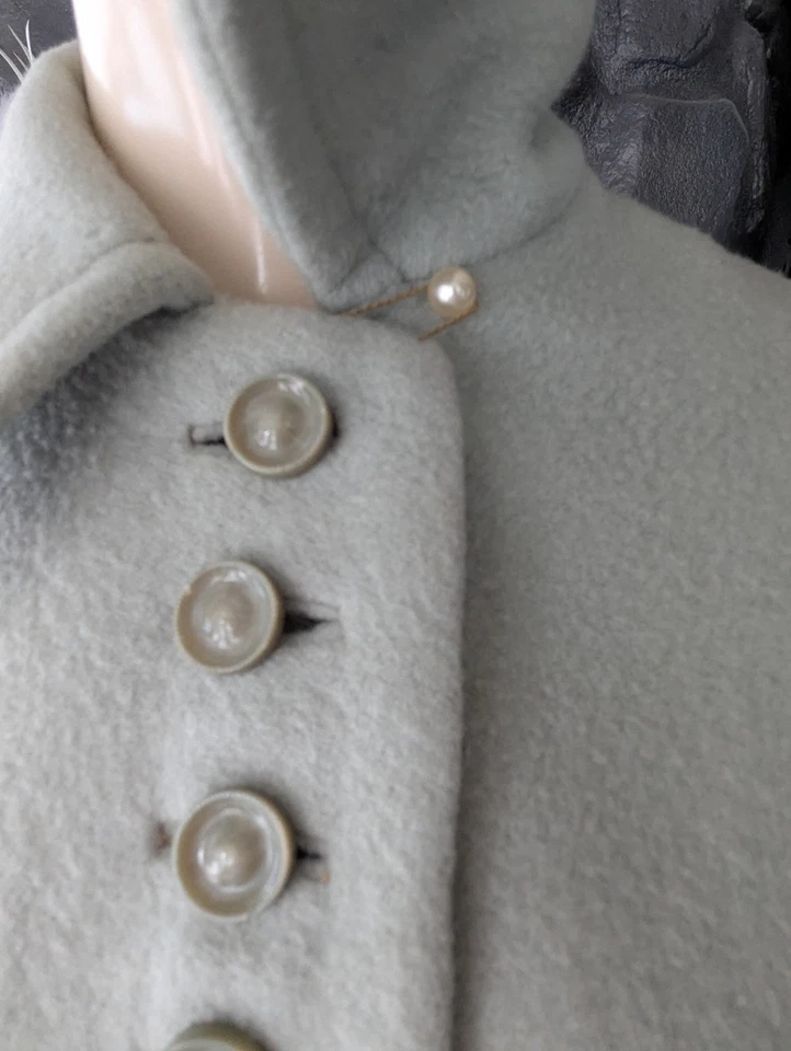 Abrigo Swagger Columpio Lana Verde Lt Capa Botón Delantero Años 40 50 Forrado Recortado ML De Colección Foto 4 de 4