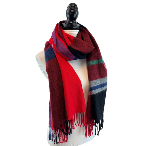 J.Crew Red Classic Tartan Plaid Oversized Scarf Wrap Fringe Cozy Preppy Warm - Picture 1 of 8