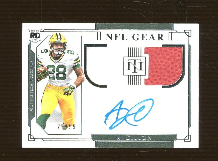 2020 National Treasures NFL Gear AJ Dillon RC Rookie Jersey Ball AUTO 29/99