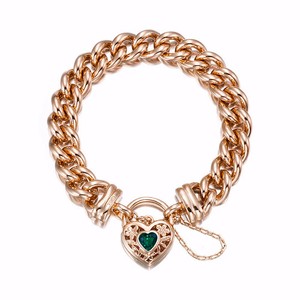 Authentic 18ct Heavy Rose Gold Plated 12mm Euro Curb Chain Bracelet with a Green Filigr...