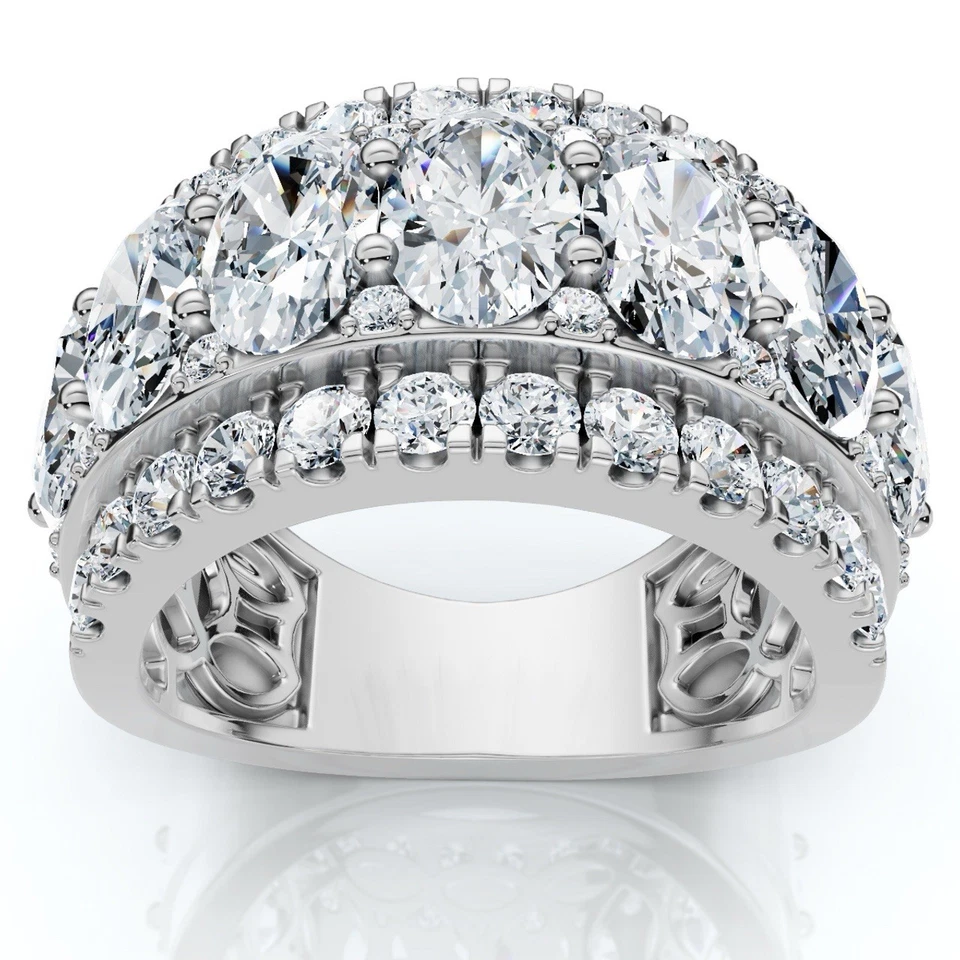 Anillo banda Pompeya diamante ovalado de 4,20 quilates boda cultivada en laboratorio de 14 k Foto 2 de 2