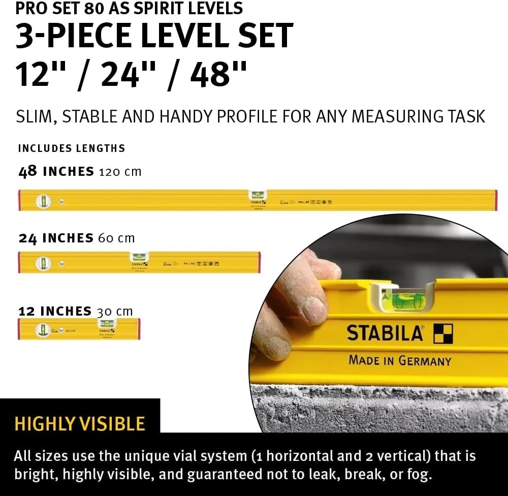 Stabila Pro Set 80 AS Spirit Levels con estuche de transporte