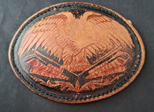Vintage Tooled Leather American Eagle Oval Belt Buckle