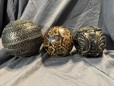 Metallic Decorative Ball Set Bronze Gold Textured Accent Home Decor