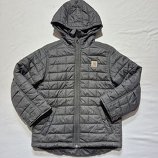Carhartt Nylon Quilted Full Zip Hooded Jacket Size Boys Medium 10/12 Gray