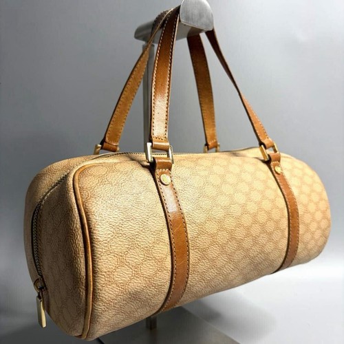 Celine Macadam Mini Boston Bag Light Beige Brown Vintage Auth From JAPAN
