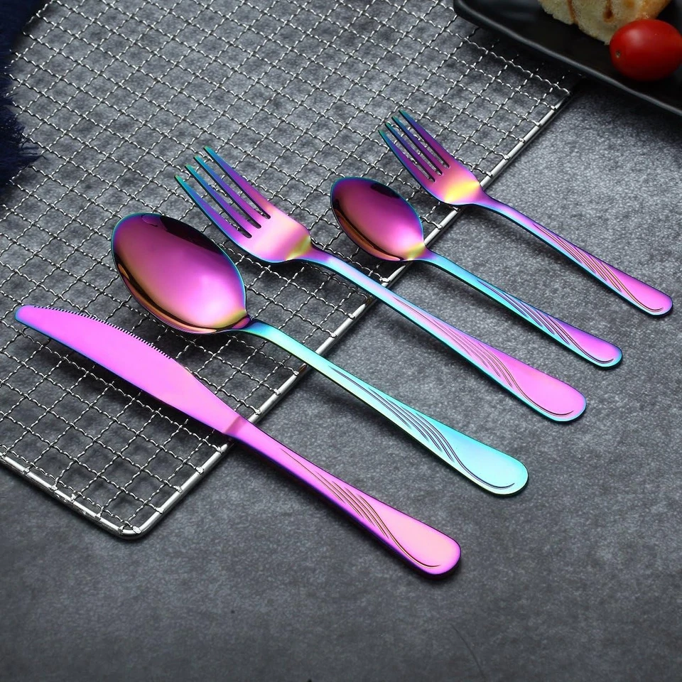 Set Di Posate Da 30 Pezzi Di Colore Arcobaleno, Set Di Posate Colorate in Acciai - Immagine 2 di 4