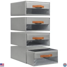 DIMJ 4-Pack Stackable Fabric Storage Bins with Drawers - Grey Closet Organizers