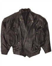 Vintage Womens Bomber Leather Jacket UK 12 Medium Black Leather DG06
