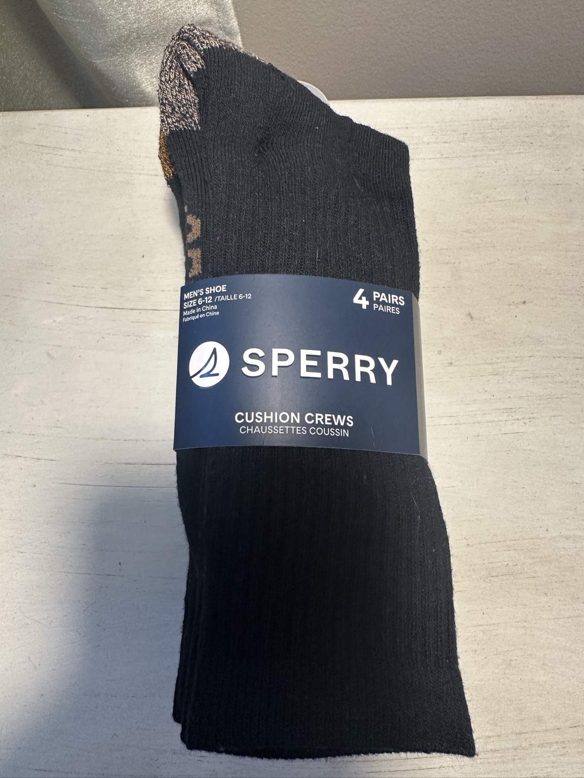 Sperry Men's Cushion Crew Socks 4 Pairs Black Shoe Size 6-12