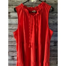 Max Studio London Women's Tiered Sleeveless Maxi Dress Sz 2X Orange-Red Pockets
