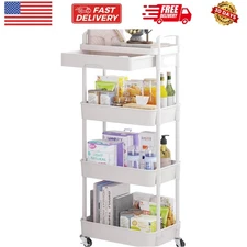 4-Tier Rolling Utility Cart with Drawer,Multifunctional Storage Organizer wit...