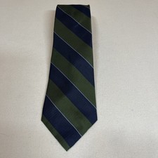 Roundtree & Yorke Silk Tie Vintage Green Blue Repp Stripe Made In USA 3.5”