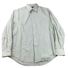 Perry Ellis Dress Shirt Men L Green Striped Classic Fit Button Down Long Sleeve