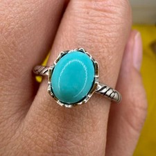 925 Sterling Silver Ring Oval Turquoise 8x6mm Natural Blue Gemstone Jewelry Cute
