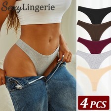 Ladies G-String Thongs 4 Pack Seamless Cotton Underwear Knickers Briefs Panties